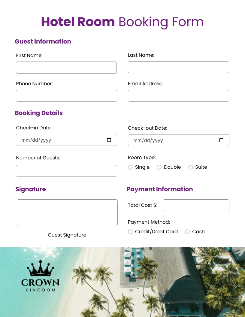 Modern Purple and Picture Background Booking Form - Venngage