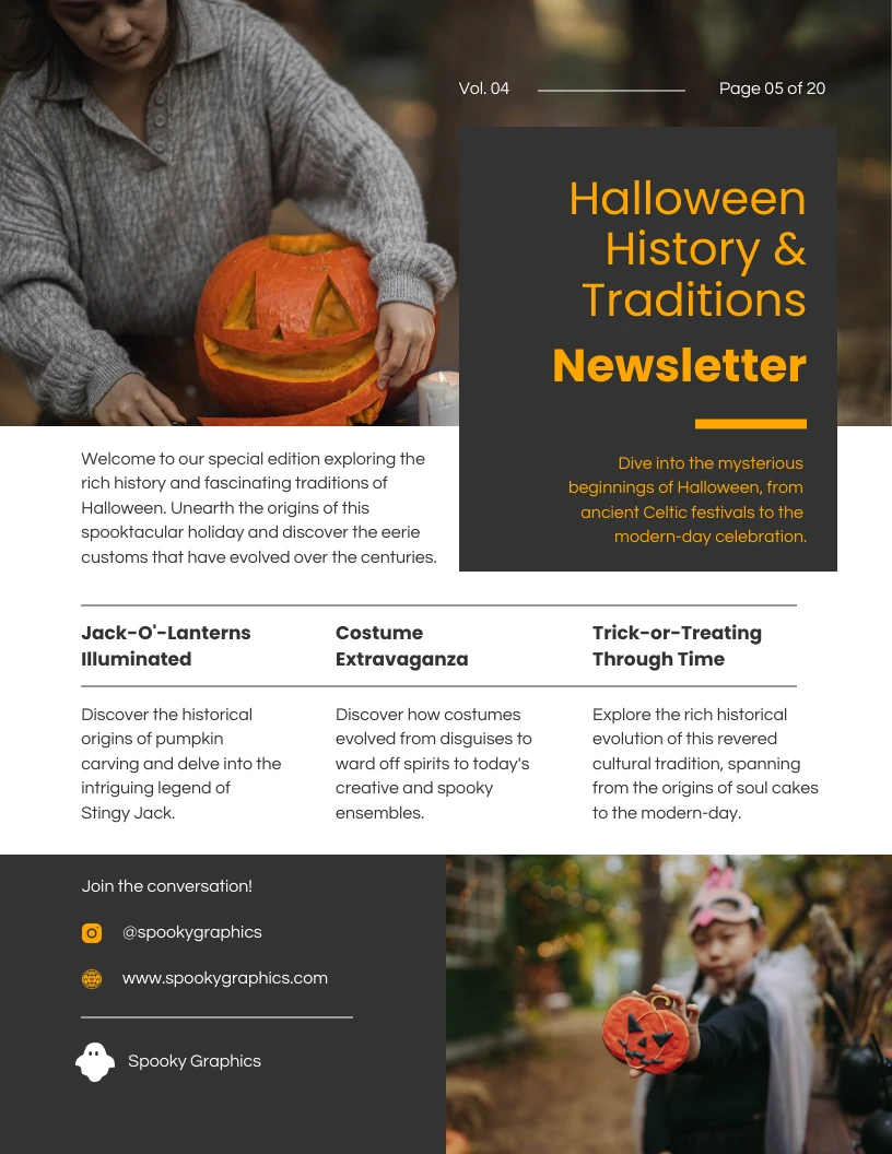 Halloween History and Traditions Newsletter Template - Venngage