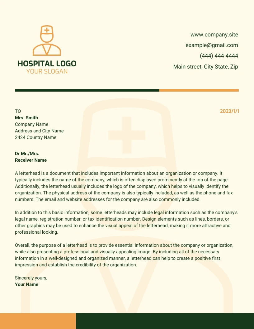 Light Yellow Monochrome Modern Hospital Letterhead Template Venngage