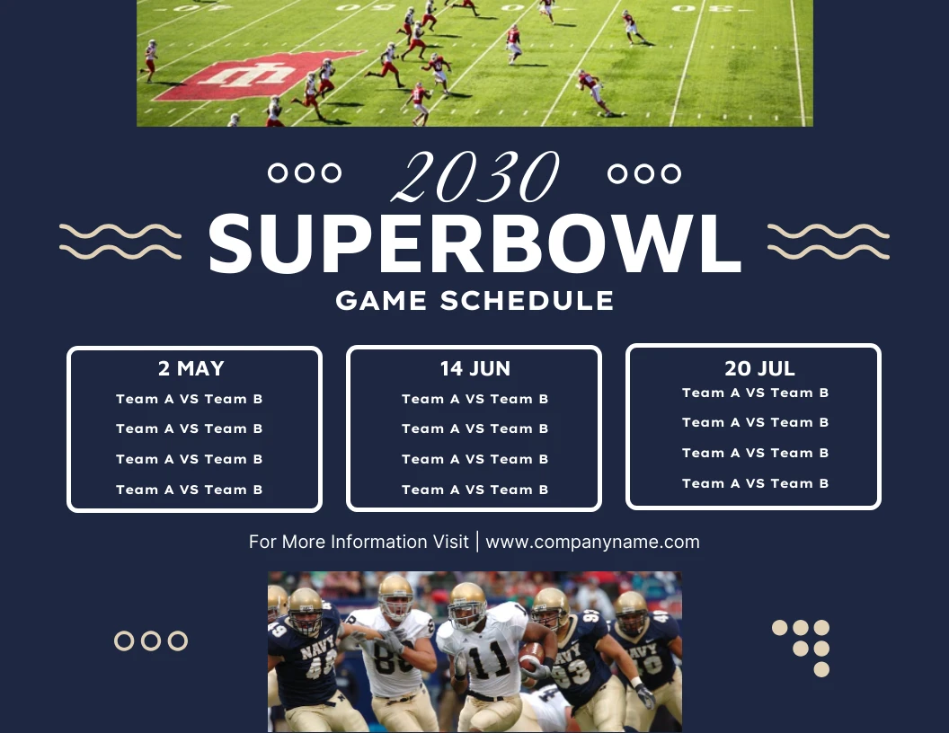 Blue Modern Superbowl Game Schedule Template - Venngage