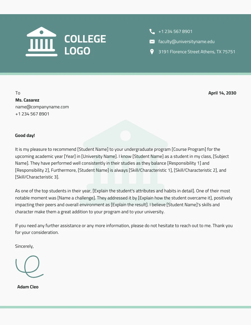 Broken White And Green Teal Simple Professional College Letterhead ...