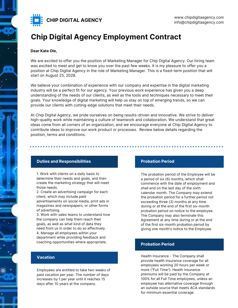 Printable Employment Contract - Venngage