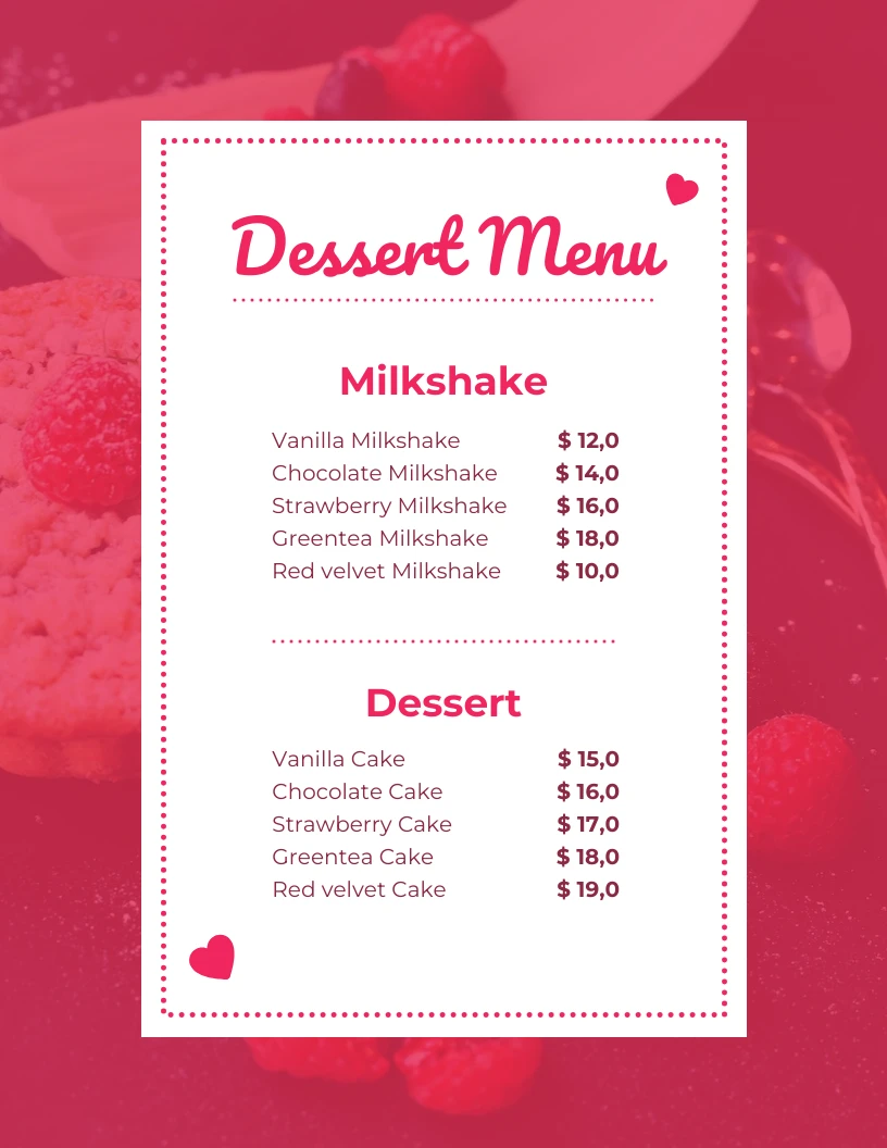 Magenta Simple Photo Dessert Menu - Venngage