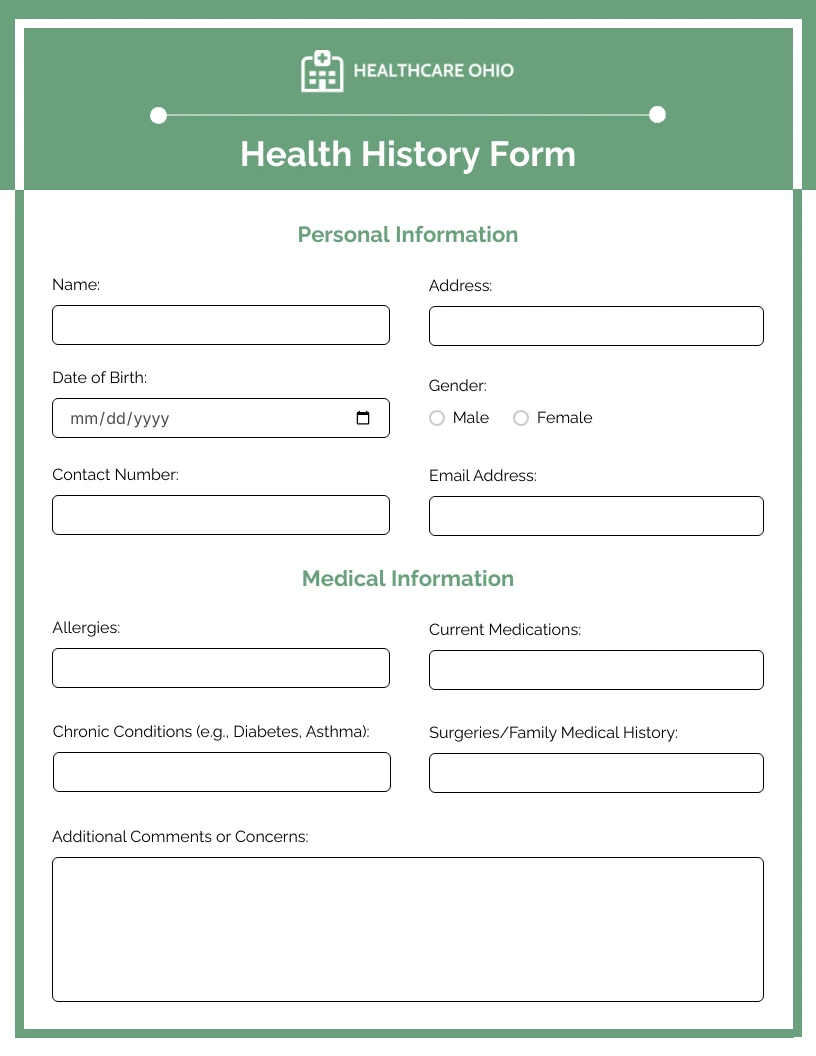 Green and White Simple Health History Forms - Venngage