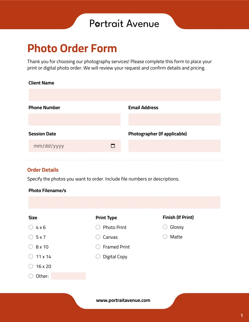 Photo Order Form Template - Venngage