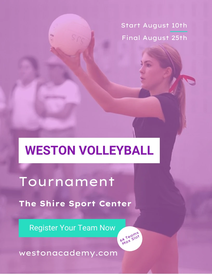 Purple Poster Volleyball Tournament Information Venngage