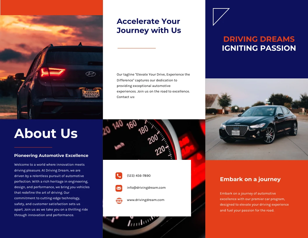 Blue White Orange Car Brochure Template Venngage