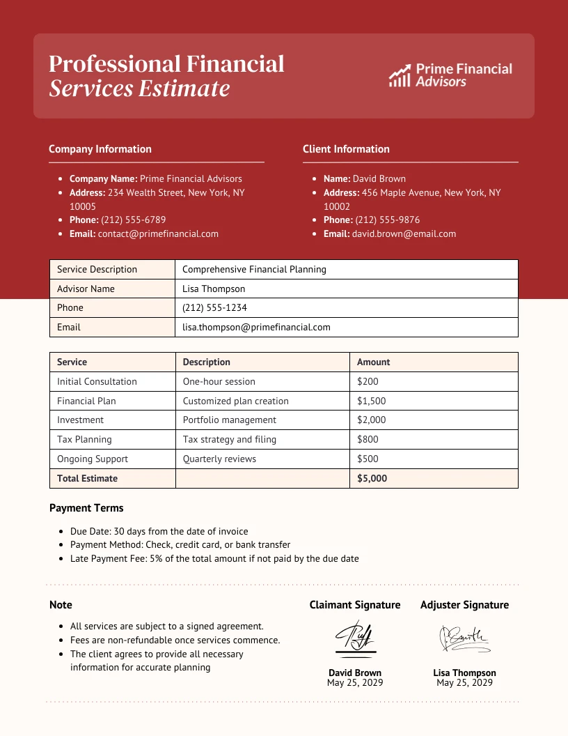 Professional Financial Services Estimate Template - Venngage