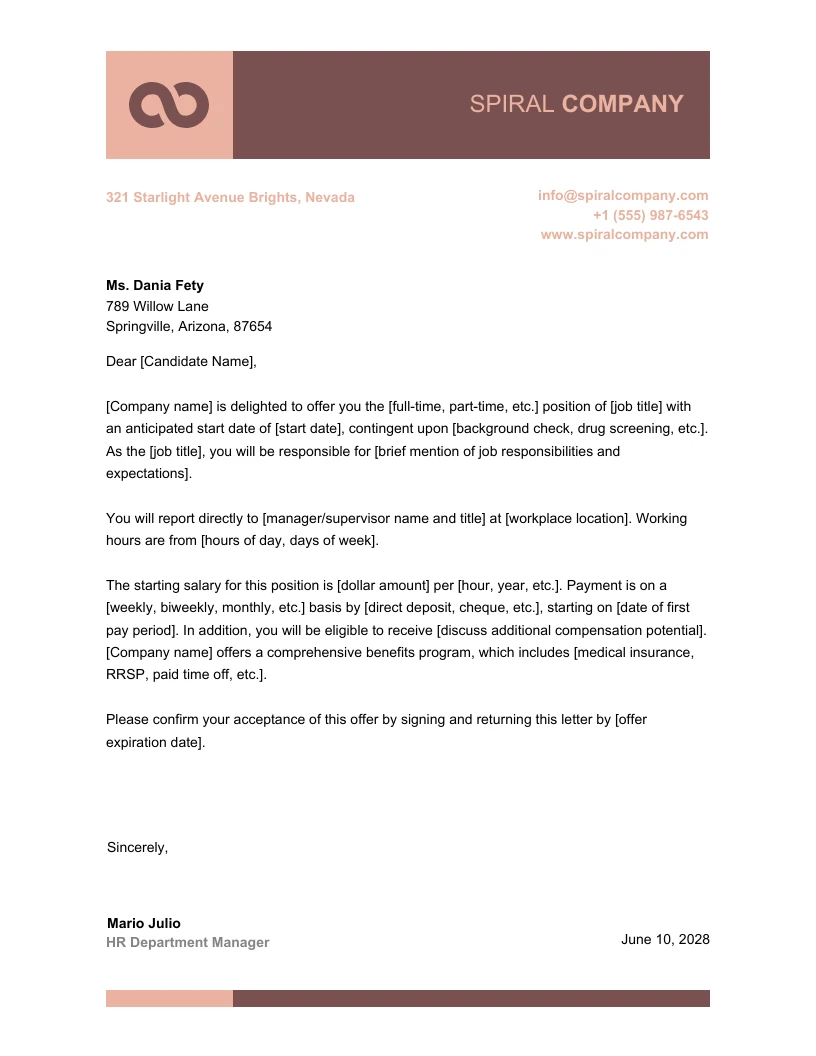 Brown Minimalist Shape Offer Letter - Venngage