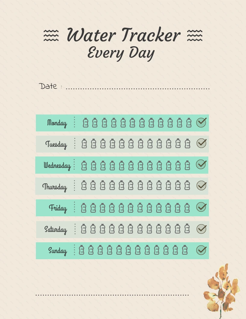 Simple Water Tracker Chocolate Schedule Every Day Template - Venngage