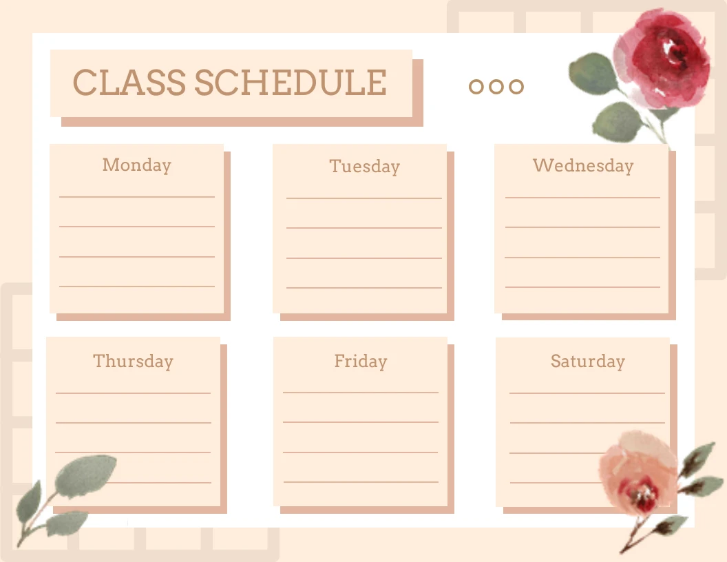 Cream Vintage Floral Class Schedule Template - Venngage