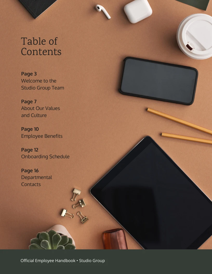 Workspace Employee Handbook Table Of Contents Template Venngage 5779