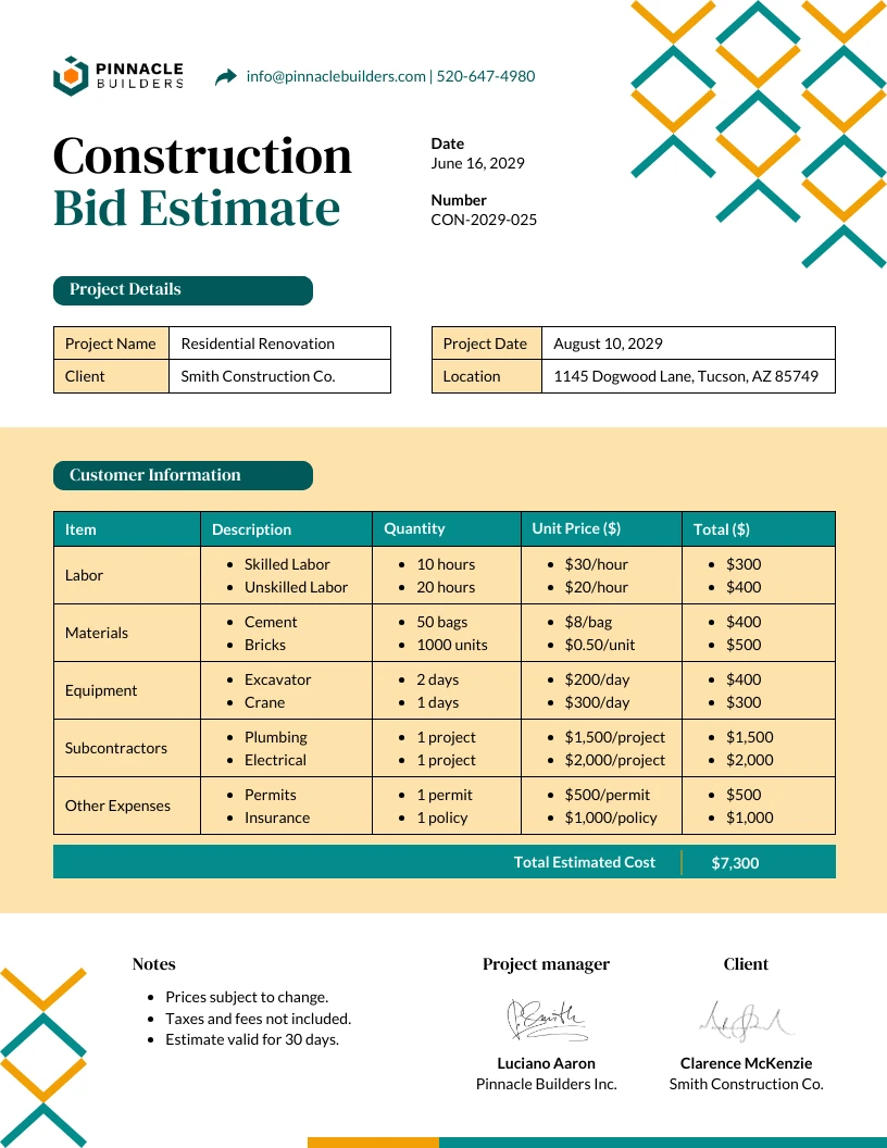 Construction Bid Estimate Template Venngage Construction Bid Estimate Template Venngage