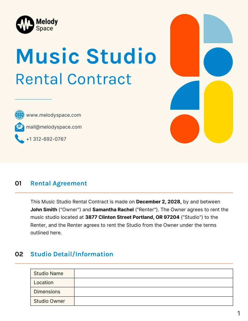Music Studio Rental Contract Template Venngage Music Studio Rental Contract Template Venngage