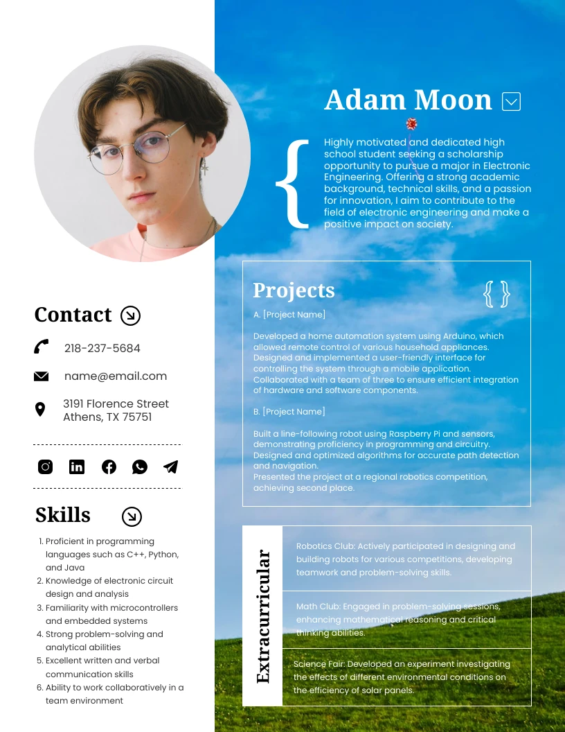 White Blue Sky Seeking Scholarship Resume Template - Venngage