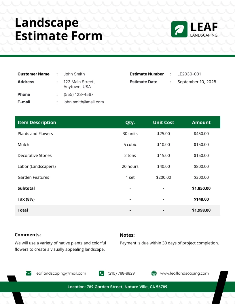 Minimalist Landscape Estimate Form Template - Venngage