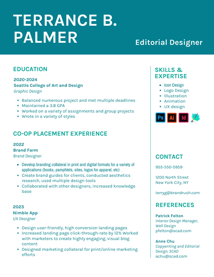 Simple Teal Student Resume Template - Venngage