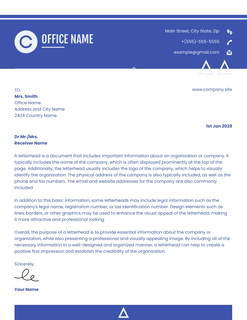 White And Blue Professional Modern Office Letterhead Template - Venngage