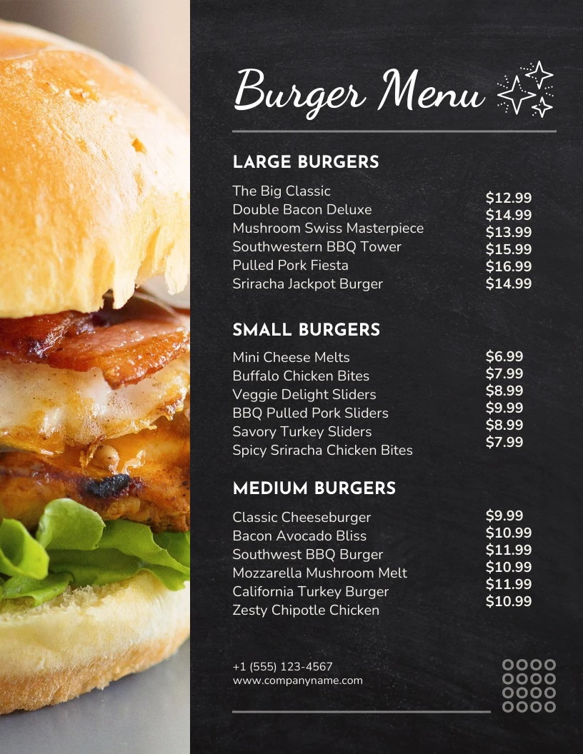 Black Modern Texture Burger Menu - Venngage