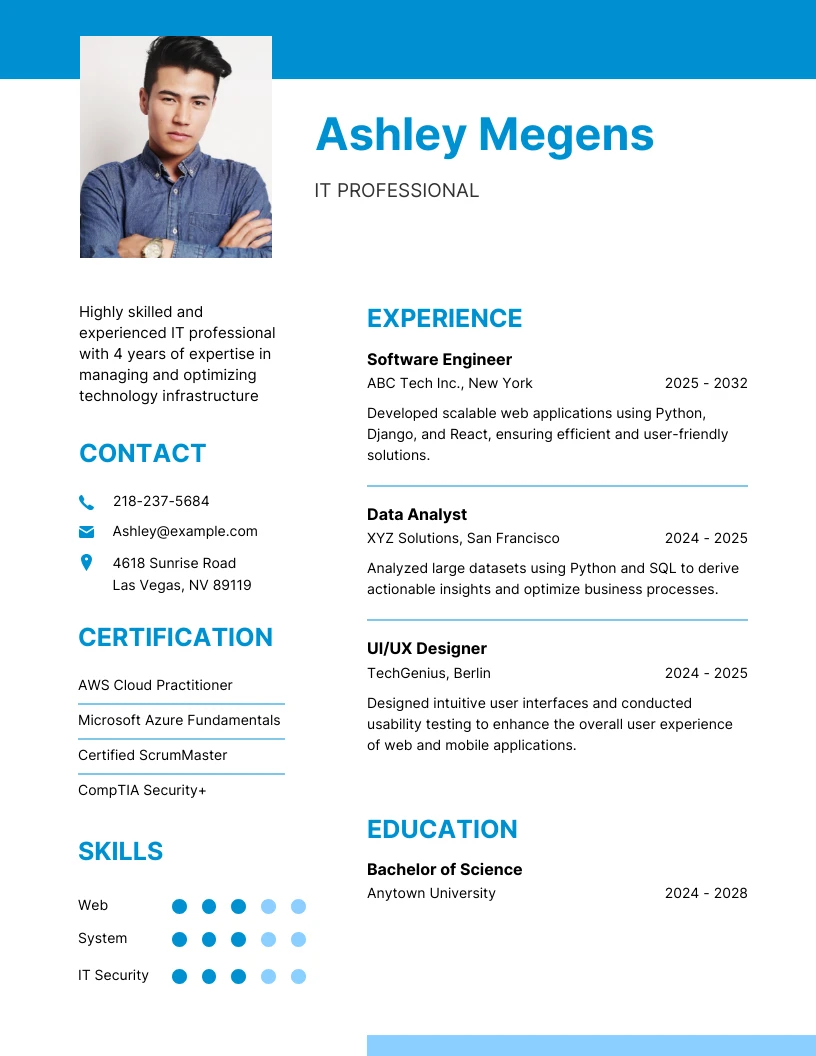 Blue Minimalist Tech Resume - Venngage