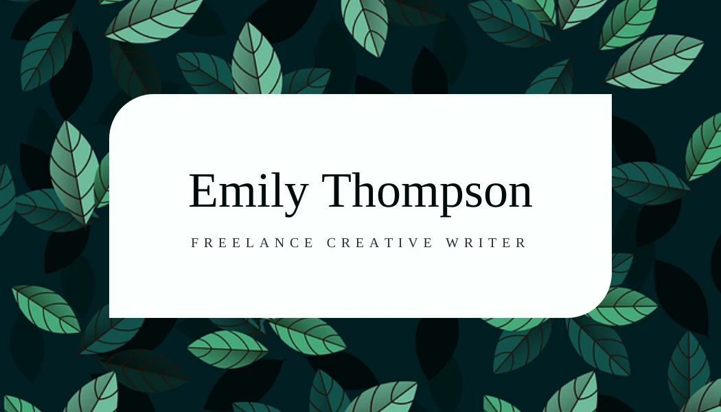 Dark Green Tropical Pattern Freelance Writer Business Card - Venngage