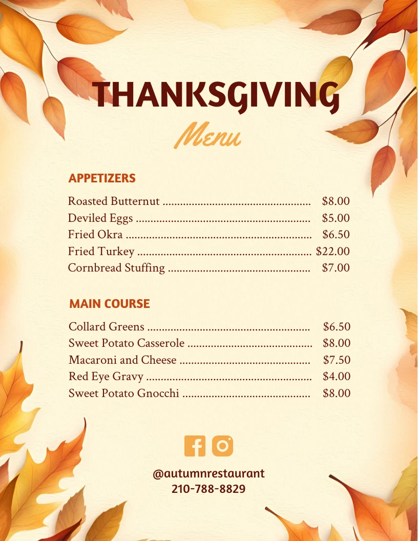 Light Yellow Classic Illustration Thanksgiving Menu - Venngage