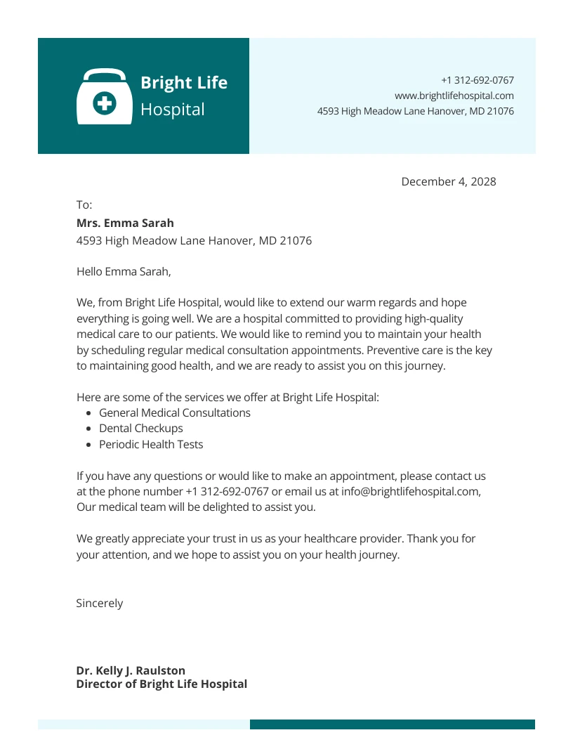 Minimalist Green Hospital Letterhead - Venngage