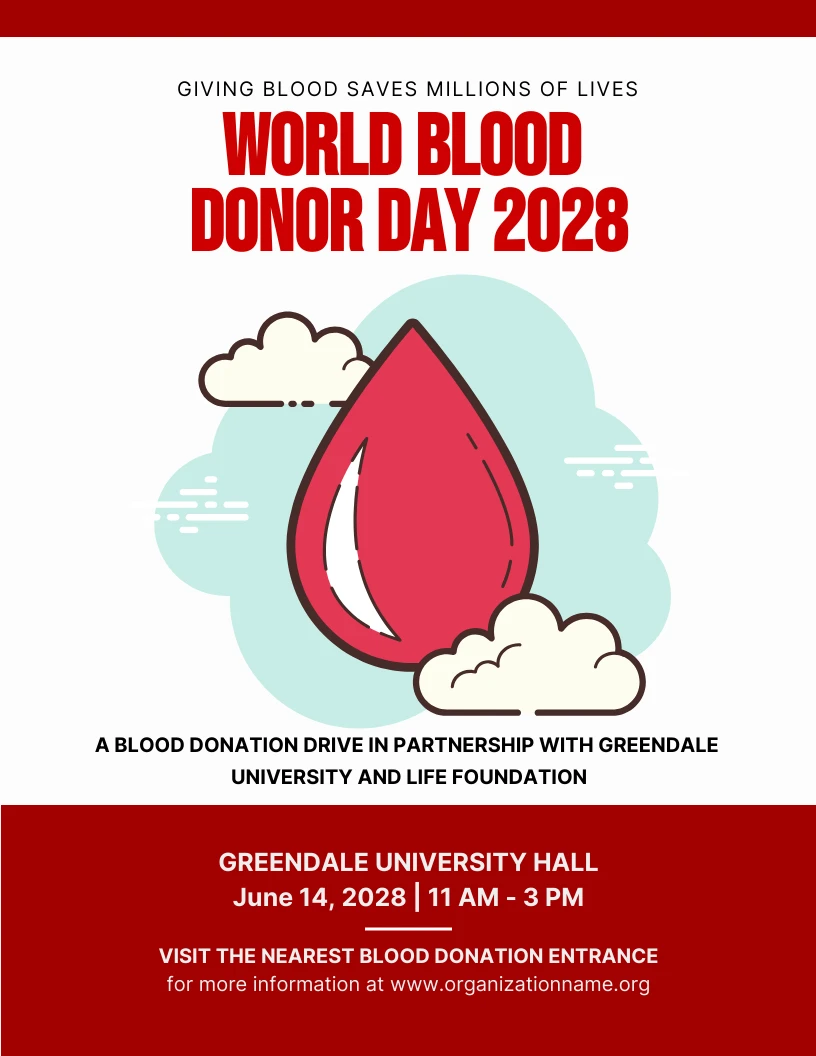 White And Red Illustration World Blood Donor Day Poster - Venngage