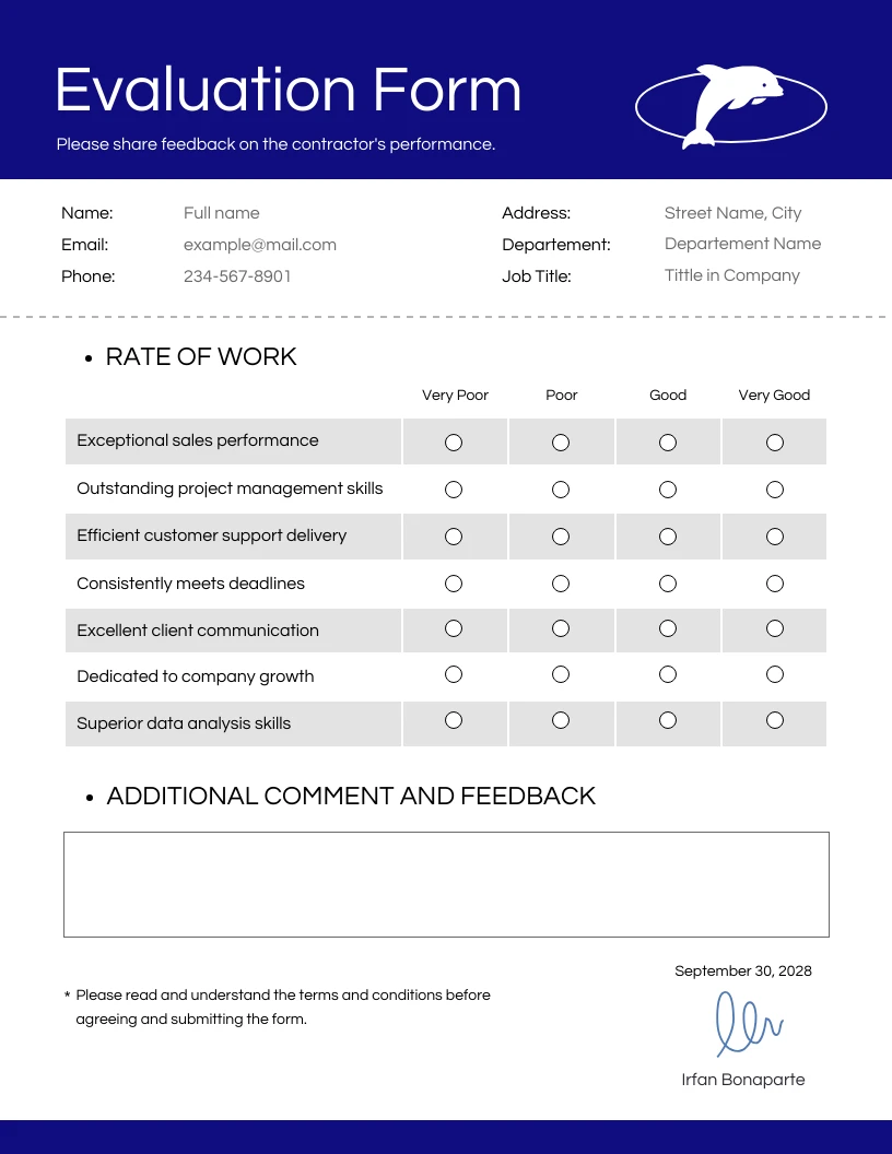 Arapawa Simple Evaluation Form Template - Venngage