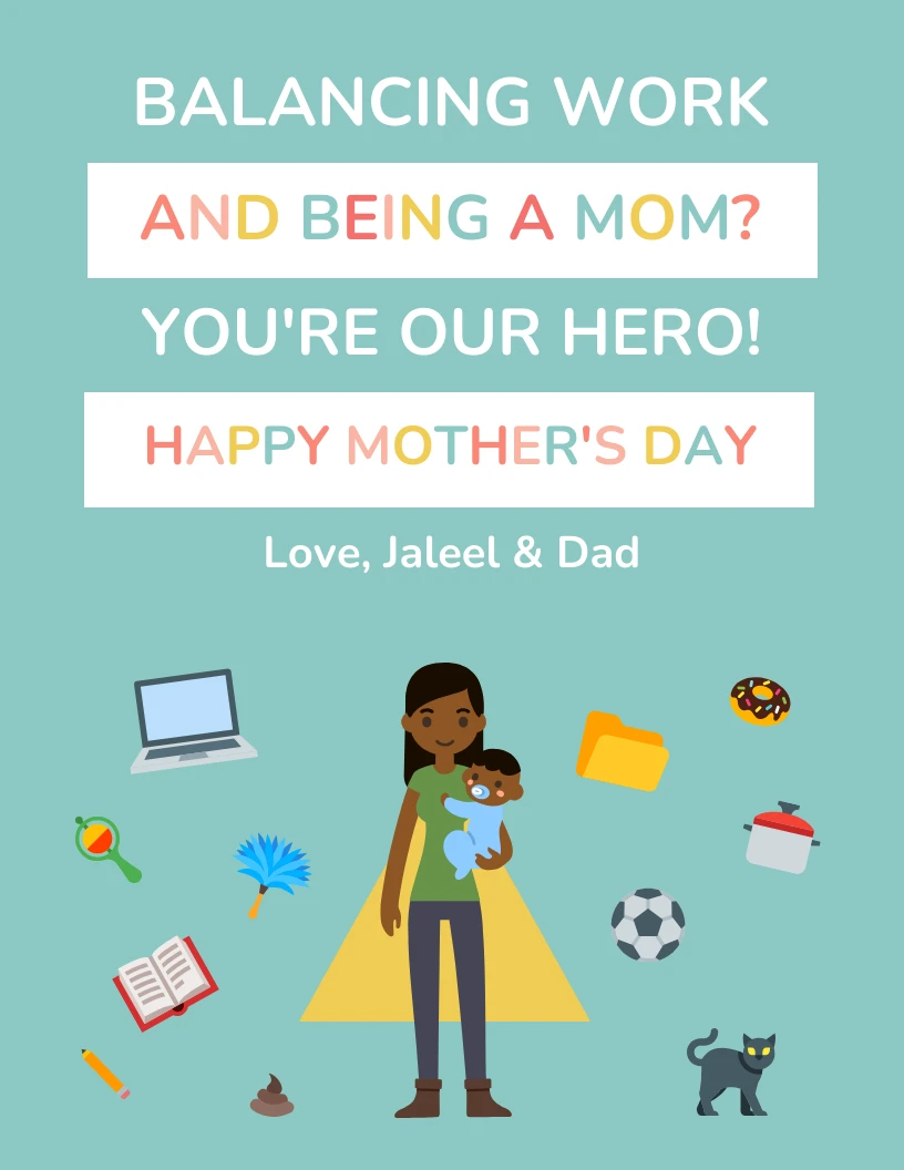 Illustrative Work From Home Mothers Day Card Venngage