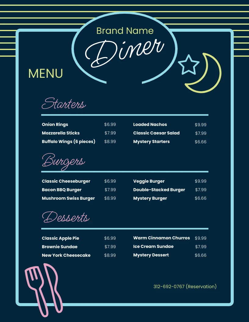 Neon Classic Diner Menus - Venngage