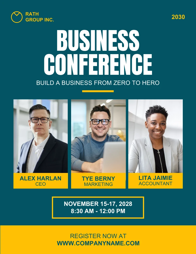 Teal And Yellow Simple Professional Business Conference Poster Venngage