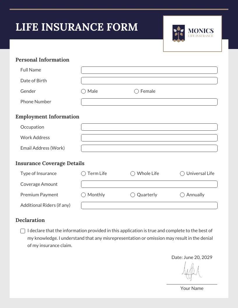 Life Insurance Form Template - Venngage