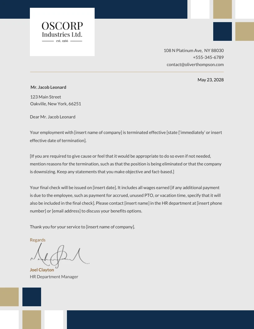 Blue And Gold Modern Termination Letter - Venngage