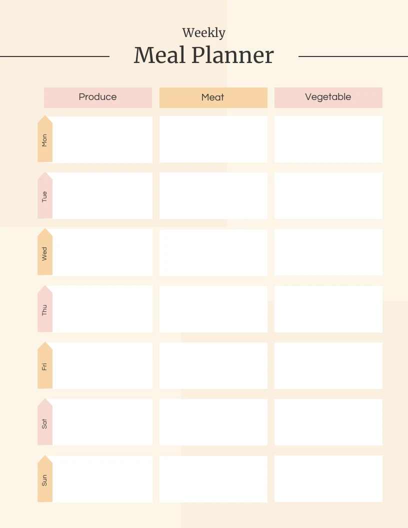 Peach Weekly Meal Plan Schedule Template - Venngage