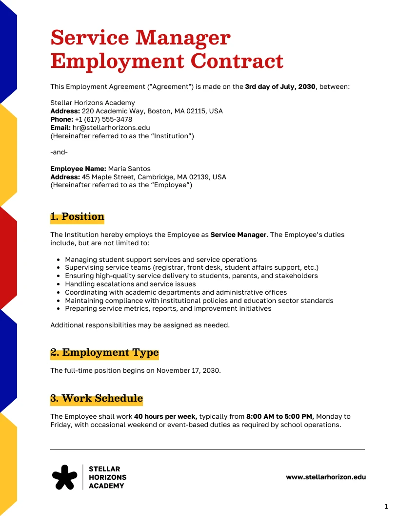 Service Manager Contract Template - Venngage