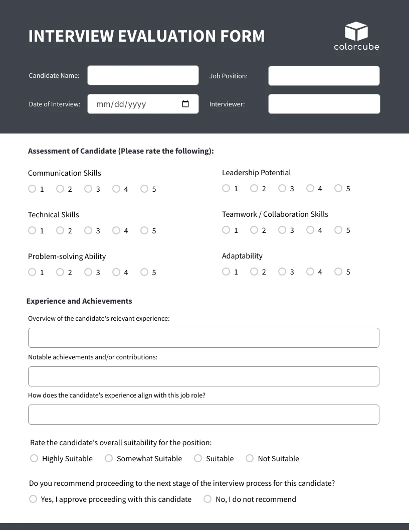 Mako Interview Evaluation Form Template - Venngage