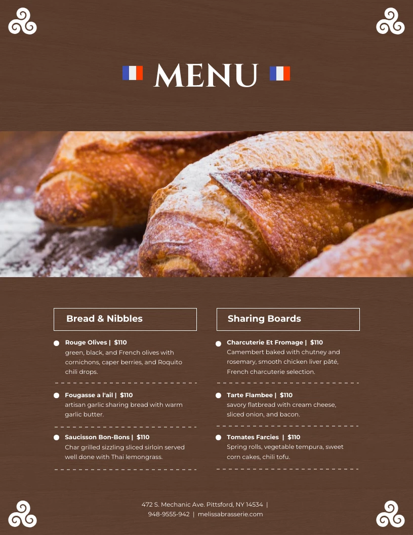 Menu francese semplice foto marrone scuro - Venngage