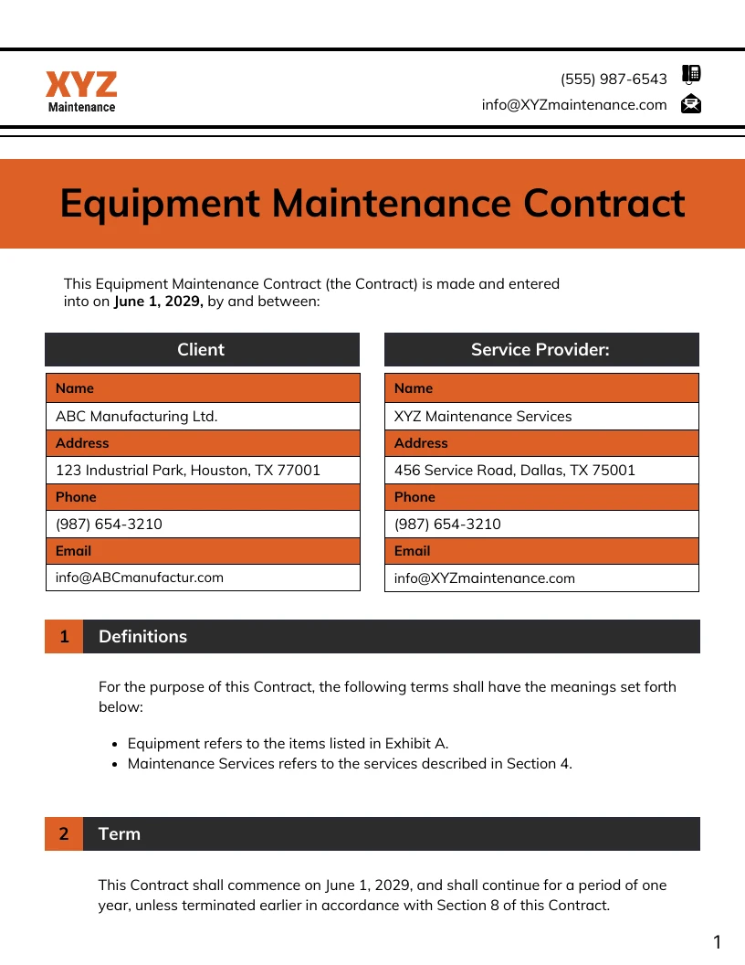 Equipment Maintenance Contract Template - Venngage
