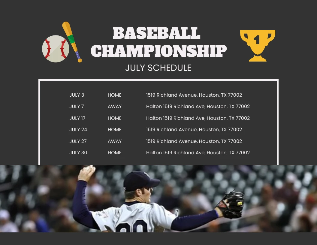 Dark Grey Simple Illustration Baseball Championship Schedule Template -  Venngage
