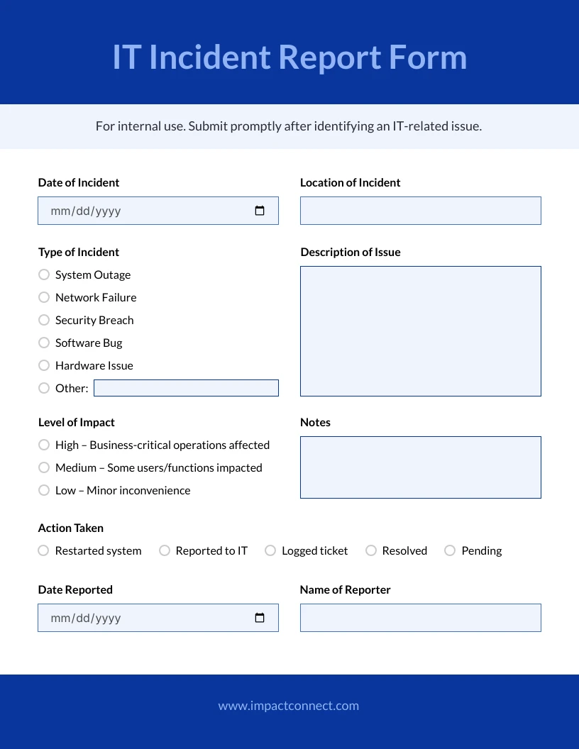 Blue IT Incident Report Template - Venngage