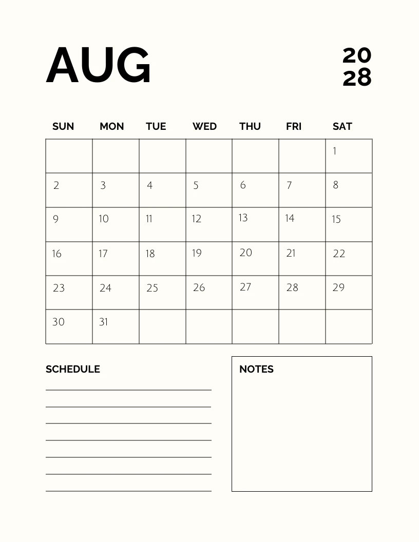 Modello di calendario mensile bianco semplice per l'autunno e il