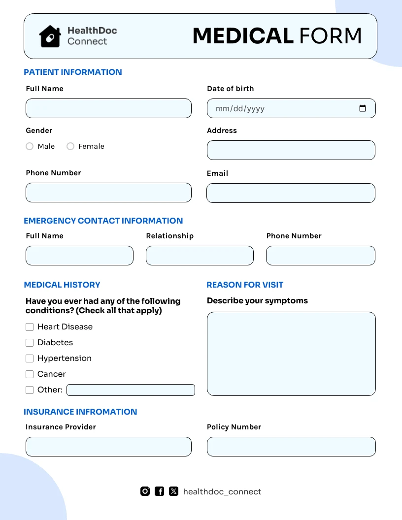 Simple Blue Medical Form Venngage
