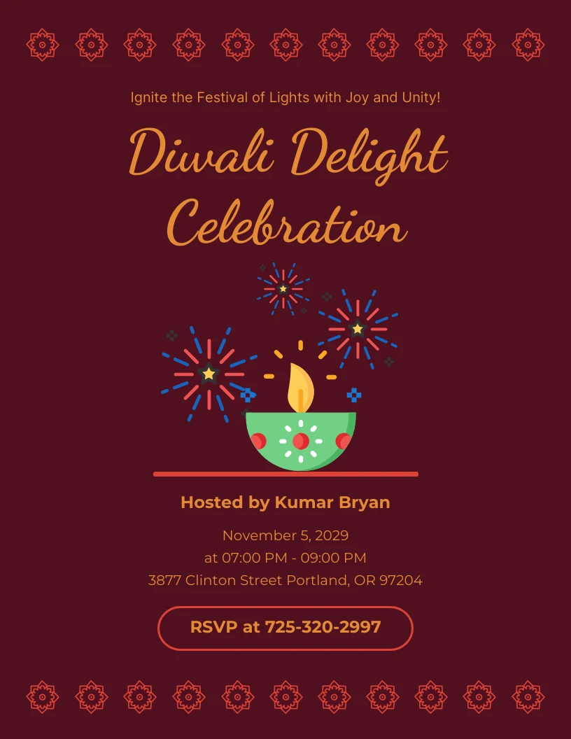 Yellow And Maroon Diwali Invitation - Venngage