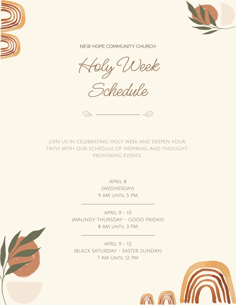 Bohemian with Floral Ornament for Holy Week Schedule Template - Venngage