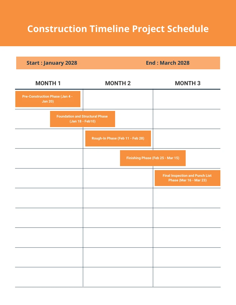 Orange Construction Project Schedule Template Venngage