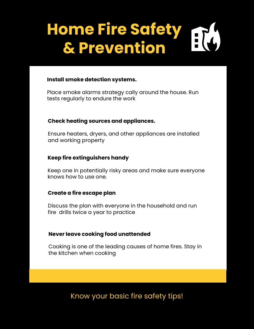 Black and Yellow Home Fire Safety Template - Venngage