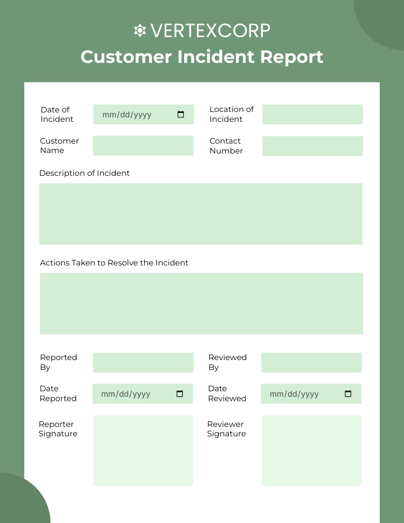 Customer Incident Report Template - Venngage