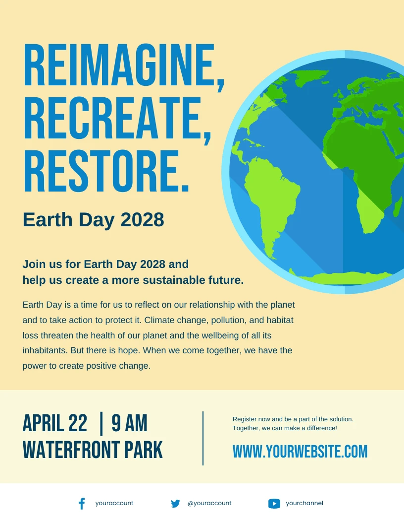 Soft Yellow and Green Earth Day Event Poster Venngage