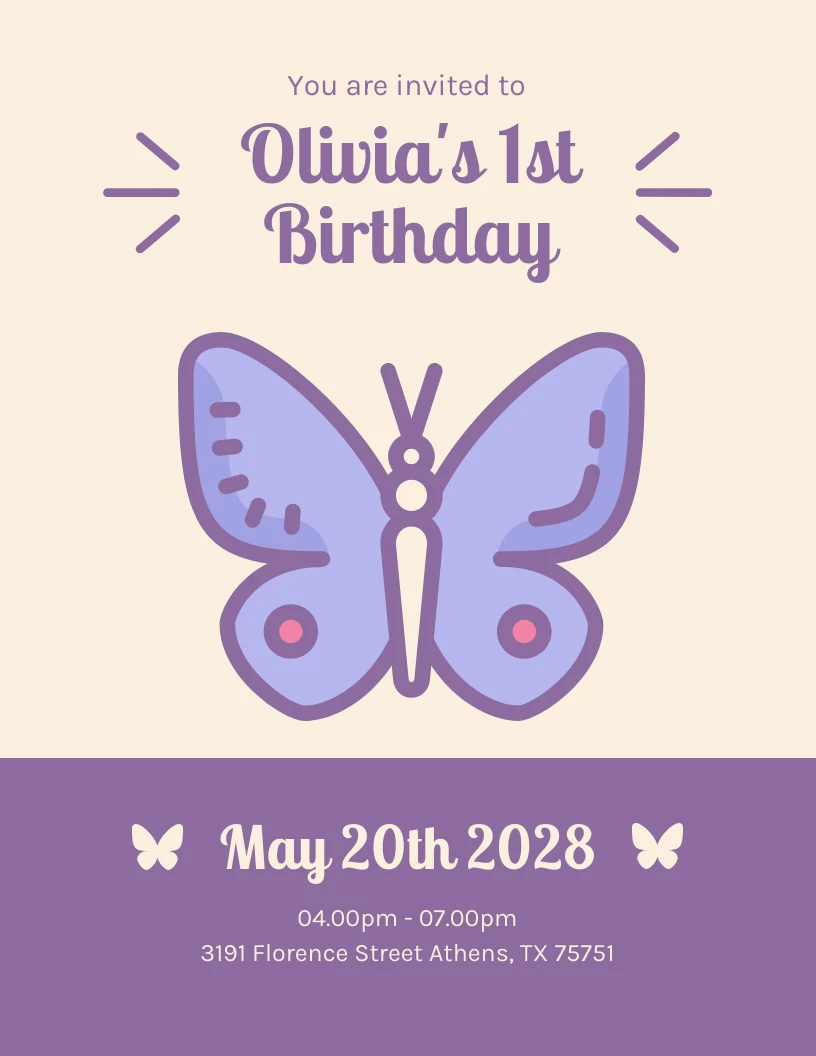 Light Yellow And Purple Simple Illustration Butterfly Birthday